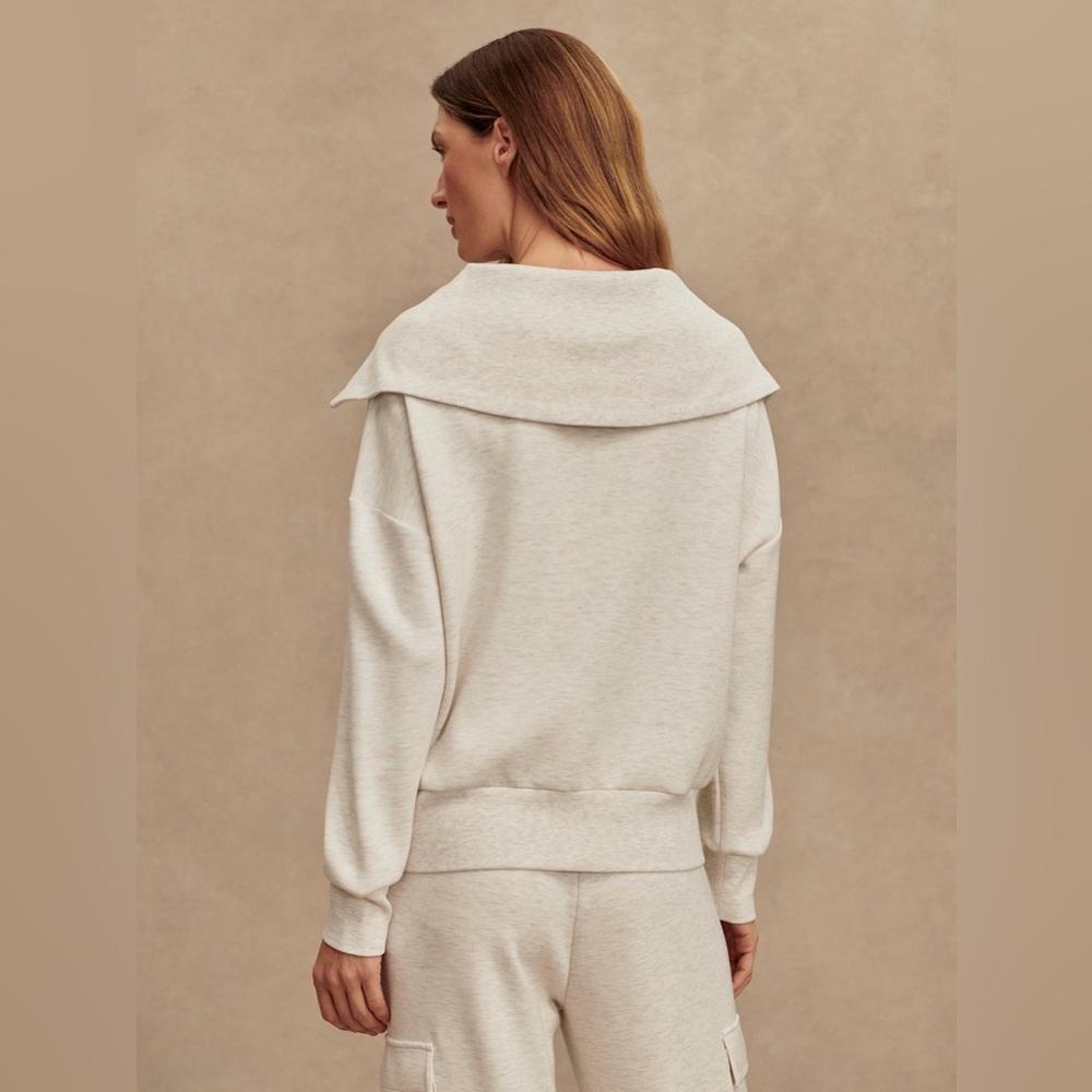 Varley Catherine Half Zip Sweat in Ivory Marl - Picture 4 of 8